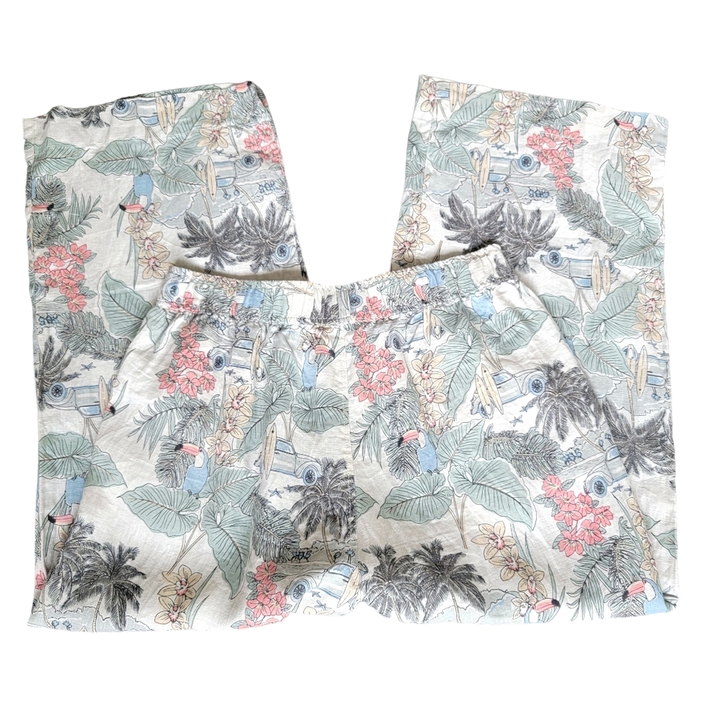 C&C California Linen Wide Leg Beachy Pants Pull On Relaxed Tropical Surf… - Picture 7 of 15